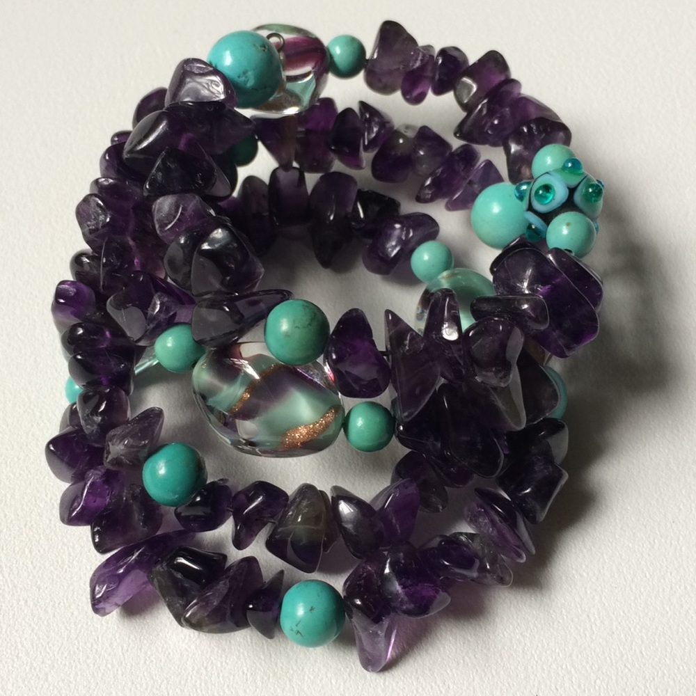 Amethyst and Turquoise Gemstone Bracelet